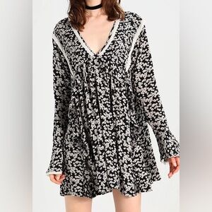 Free People Black and Cream Floral Dress